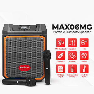 Baretone MAX06MG 6 inch 60 Watt Bluetooth TWS Portable Speaker